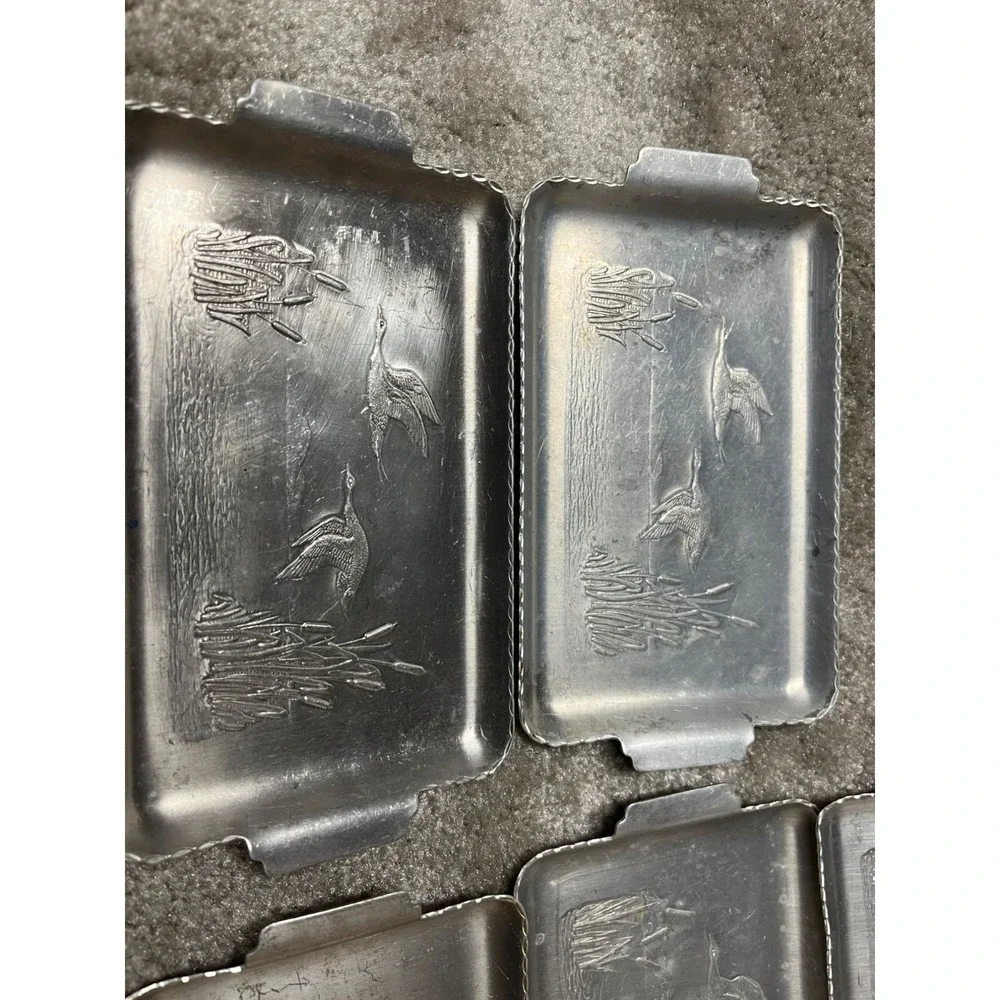 Set Of 7‎ Vintage Aluminum Trays With Embossed Flying Geese Design